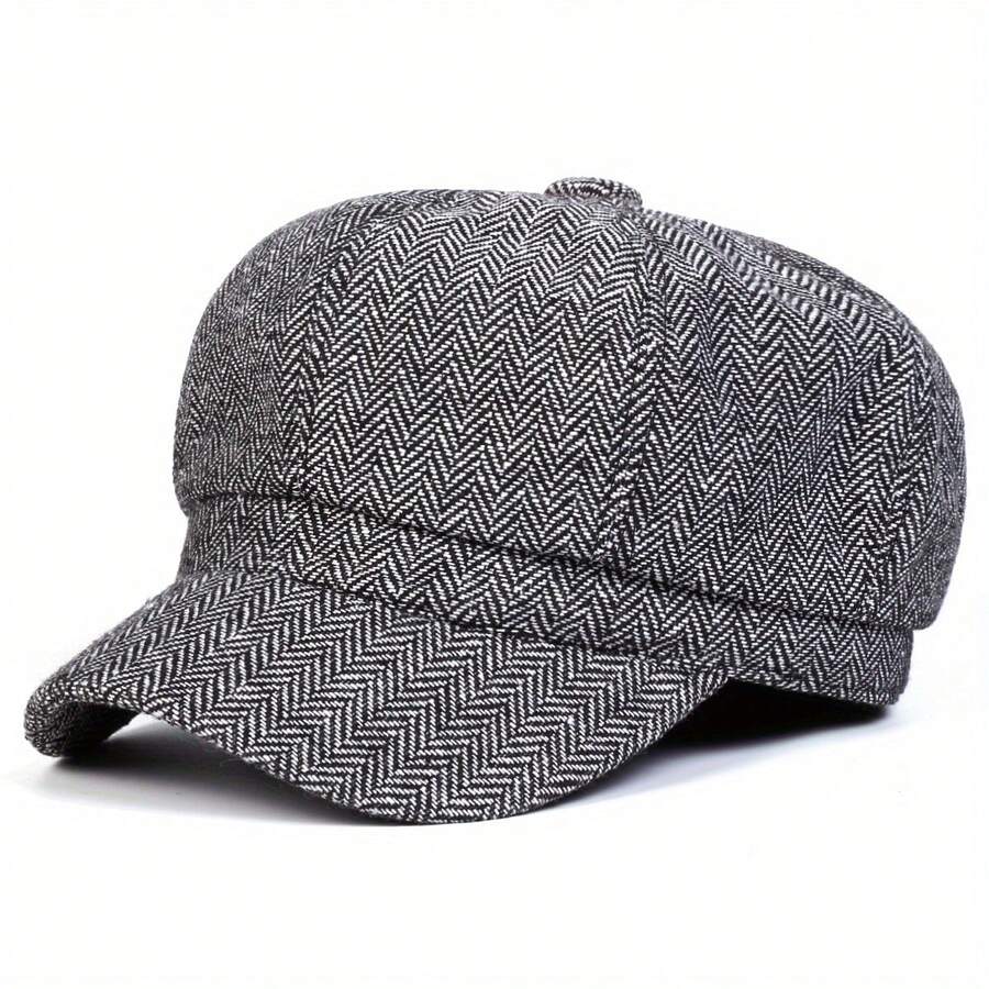 Boina Octogonal de Hilo en Vuelta de Carne para Mujer, Gorra Casual de Moda para Exteriores, Ideal para Viajes de Otoño e Invierno, Fiestas en la Playa - Gris - Ver 1