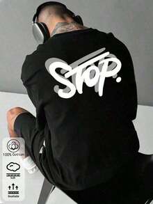 Men's Slogan T-Shirt, Oversized Fit, 100% Black Cotton, With A Bold Print. Comfortable And Breathable, Ideal For Leisure And Sports, Perfect For Spring And Summer. Soft And Durable, It's Perfect For Everyday Outdoor Wear And Holidays. An Ideal Gift For Father's Day And Graduation. - 黑色 - 查看 2