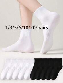 1/3/6/10 Pares Multi-Pacote Meias Curtas Femininas de Algodão Respiráveis e Confortáveis com Aperto na Cintura, Jacquard de Cor Sólida, Macias e Fofas, Estilo Street em Preto e Branco, Adequadas para Uso Diário, Viagem, Casa, Escritório, Campus e Esportes - Multicolorido - Visão 14