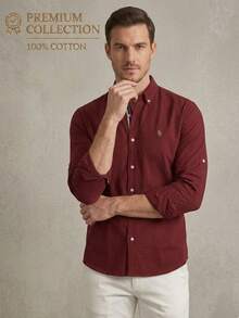 Men's Long Sleeve Single-Breasted Casual Business Shirt - Burgundy - View 4