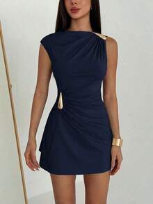 Women Midi Dresses - Navy Blue - View 8