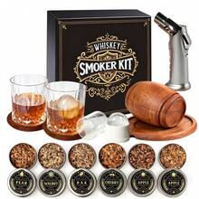 Whiskey Smoker Kit With Torch - 6 Flavors Wood Chips, 2 Glasses, 2 Ice Ball Molds - Cocktail Smoker Infuser Kit, Old Fashioned Drink Smoker Kit, Birthday Bourbon Whiskey Gifts For Men,Dad(NO Butane),Whiskey Cups Whiskey Tumbler Whiskey Decanter - 查看 1