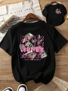**Título del producto:** T-shirt única y moderna Y2K con diseño llamativo de billetes y texto "Give My Money".Ideal para quienes buscan un estilo urbano y original.Conquista todas las miradas en cualquier ocasión.¡No te quedes sin la tuya! - Negro - Ver 1