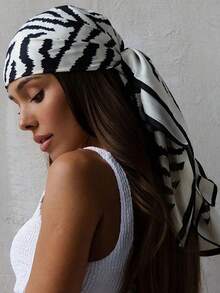 1pc 90cm Twill Zebra Print Elegant Versatile Spring/Autumn Women Square Scarf, Fashion Sunscreen Bandana Headscarf For Casual Outdoor Streetwear - Black - View 1