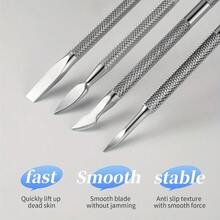 4pcs Double-Ended Nail Pusher & Scraper Set With Storage Box, Suitable For Nail Care, Exfoliation, Removing Nail Polish, Multi-Functional Manicure Tool - Silver - View 3