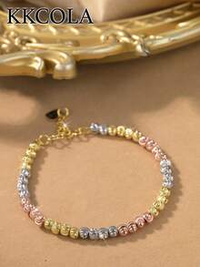 KKCOLA 1pc Fashionable Versatile Tri-Color Beaded Knife Pattern Bracelet, Suitable For Parties, Festivals, Jewelry, Daily Matching, Gift For Lover, Mother, Daughter (Bead Colors Random) - Gold - View 6