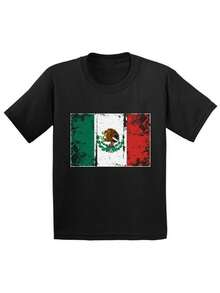 Youth T-Shirt With The Mexican Flag, Mexican Youth T-Shirt For Kids, Mexico Soccer T-Shirt For Kids, Soccer Gifts For Kids, Mexico T-Shirt For Girls, T-Shirt - 黑色 - 查看 1