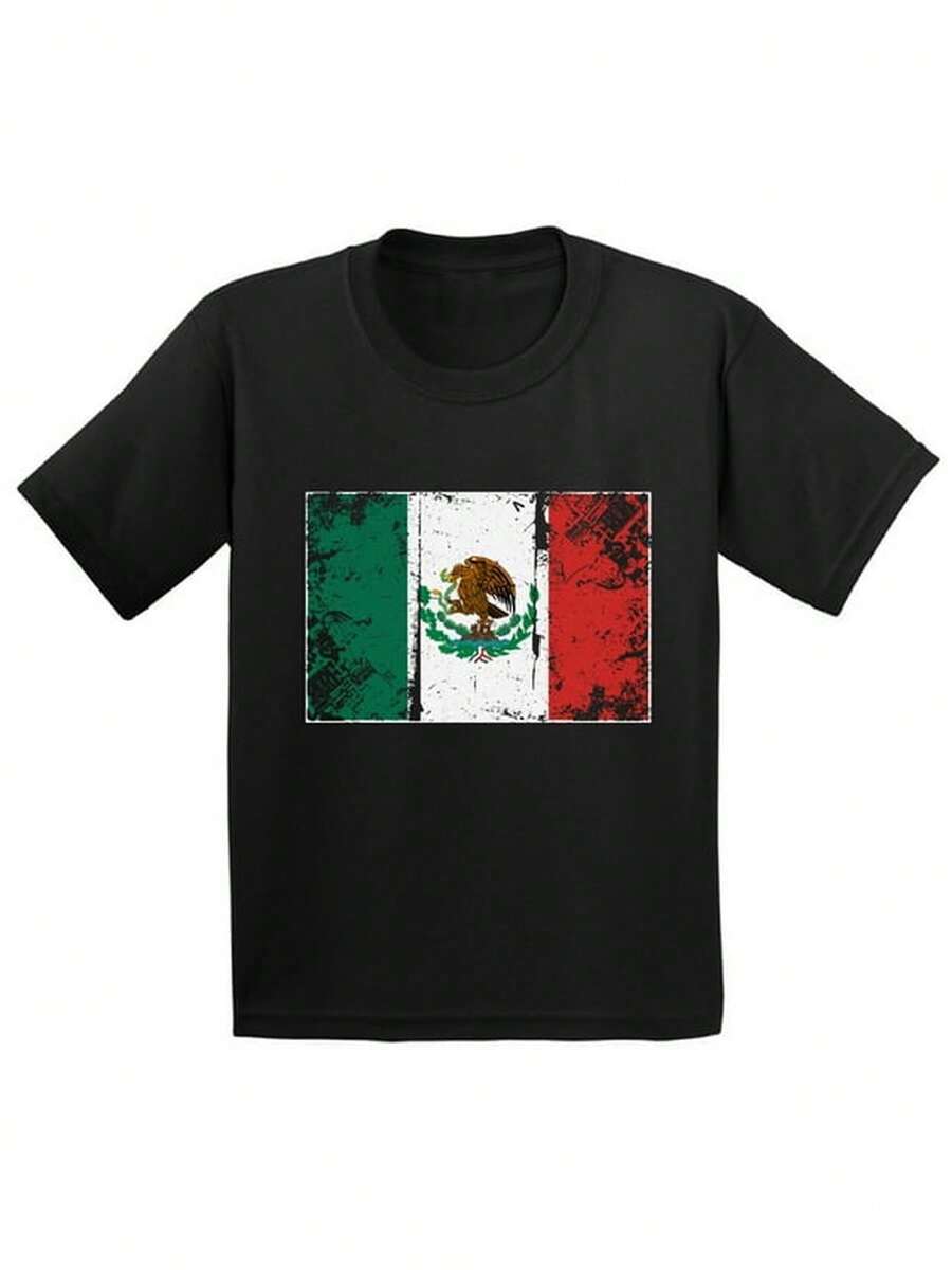 Youth T-Shirt With The Mexican Flag, Mexican Youth T-Shirt For Kids, Mexico Soccer T-Shirt For Kids, Soccer Gifts For Kids, Mexico T-Shirt For Girls, T-Shirt - 黑色 - 查看 1