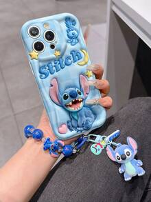 Disney Has Authorized, Phone Case - Chain Set, The Stitch Lilo & Stitch 3D Phone Case Plus A Silicone 3D Stitch Bracelet With Metallic Ring Removable Bracelet, Stitch And Angel Pattern, Compatible With Iphone17/16/15/14/13/12/11/XS/XR/X Plus Pro Max, A Stylish Cartoon Phone Case, The Perfect Gift Choice, Phone Protection, Durable Phone Cover, Great Gift For Friends And Family. - trắng - Xem 1