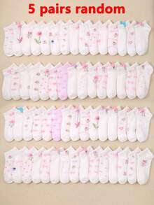 20雙兒童女孩低筒隱形襪 開學季可愛花朵愛心蝴蝶圖案 舒適透氣柔軟 隨機配色組合 1-16歲 - 彩色 - 查看 16
