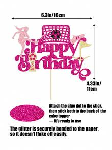 1pc Rose Red Glitter Football Birthday Cake Topper, Sports Theme Girls Birthday Party Decoration - Hot Pink - View 3