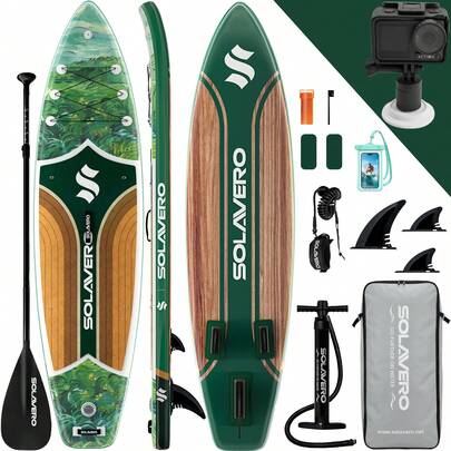 11' Inflatable Sup Board With SUP Accessories, Three Detachable Fins, Non-Slip Adult Sup Board, Wide Selection Of Patterns & Styles, Including Single-Paddle And Double-Paddle Options, Suitable For Various Scenarios