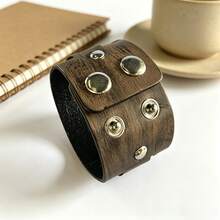 Punk Leather Bracelet For Men, Extra Wide Adjustable Leather Cuff Bracelet Suitable For Rock, Gothic, Motorcycle, Hip Hop - Leather Bracelet - View 6