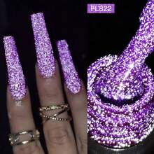 FOUR LILY 1 Bottle Purple Fluorescent Reflective Glitter Gel Nail Polish, 10ml Fluorescent Color Sparkling Sequin Dark Laser Gel Nail Polish, Suitable For Summer Nails, Semi-Permanent Soak-Off UV Gel Nail Polish, DIY Nail Art For Home And Nail Salon - 紫色 - 查看 2