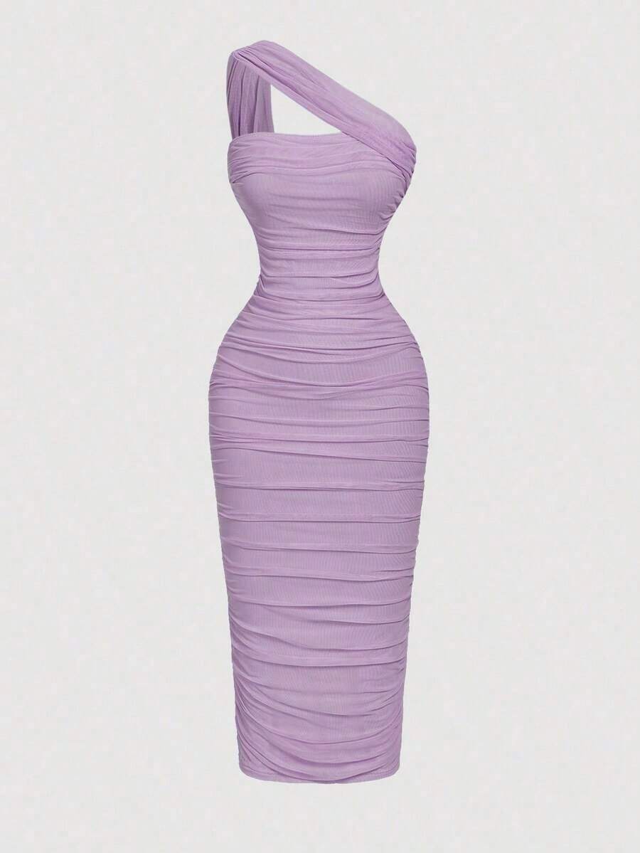 X Belle Mariano MOD Vestido sin mangas con pliegues asimétricos de estilo vintage para mujer - Lila Púrpura - Ver 1