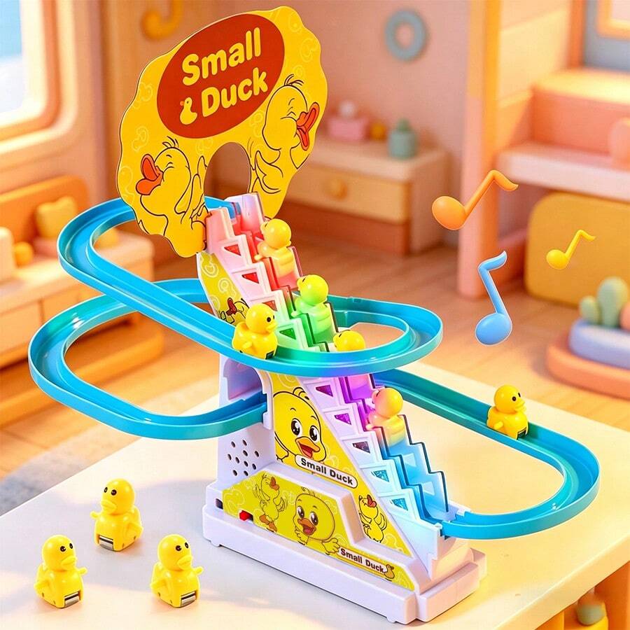 1pc Electric Duckling Climbing Stairs Toy, Ducky Sliding Stairs With Light & Music, Gift