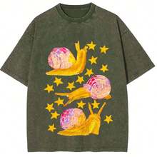 1%, Watercolor Snail Dance Starlight Printed T-Shirt, Suitable For Daily Wear, Easy To Wear In Summer, Comfortable Short-Sleeved Outdoor Holiday S, Fa - 綠色 - 查看 1