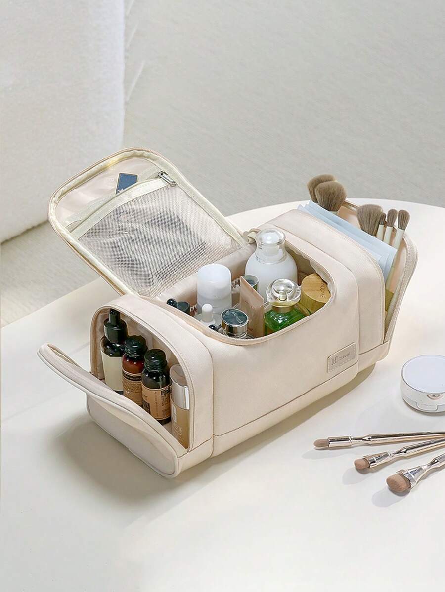 Bolsa organizadora de maquillaje con múltiples compartimentos, diseño de partición de múltiples capas para brochas de maquillaje, cuidado de la piel, cosméticos, bolsa de viaje portátil de gran capacidad