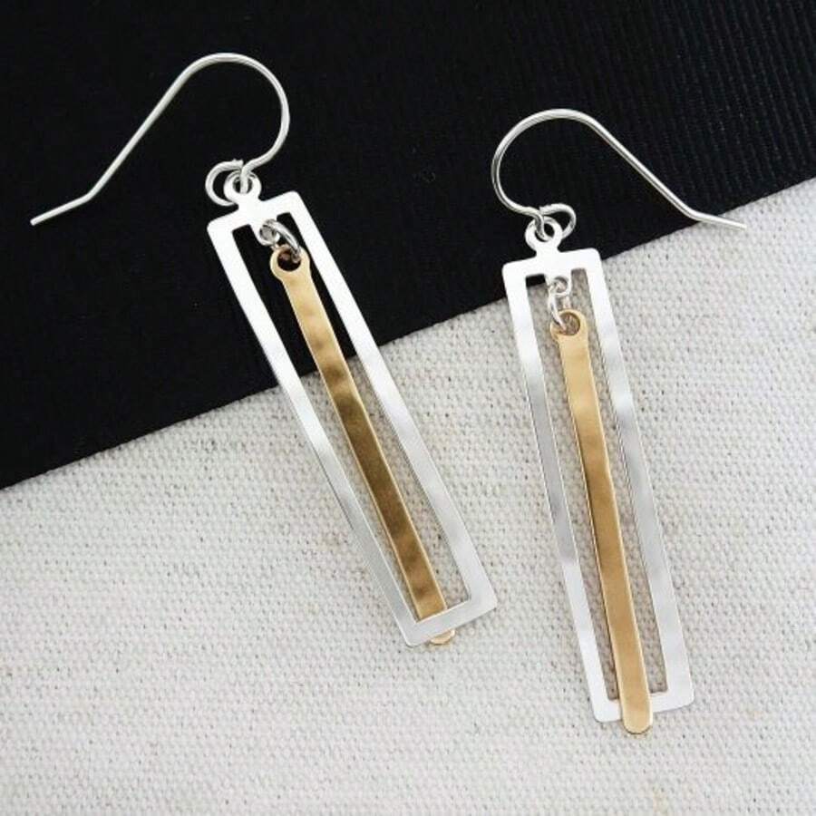 1 par de pendientes asimétricos rectangulares de estilo bohemio elegante retro, pendientes de cobre, adecuados para uso diario, vacaciones, accesorios de joyería para fiestas - Dos colores - Ver 1