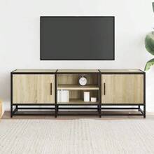 vidaXL TV Schrank, Lowboard Für Fernseher, Fernsehtisch Mit Stauraum, Fernsehschrank Für Wohnzimmer Schlafzimmer, Eiche Hell-Khaki 100x35x41cm Holzwerkstoff Metall - Light Oak Khaki - View 13