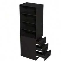 180 Cm High, Extra Narrow Bookcase With Side Drawers - Adjustable Shelves, Interchangeable Left And Right, Suitable For Small Spaces - Sideboard, Living Room Cabinet, Bookcase - Black - View 7