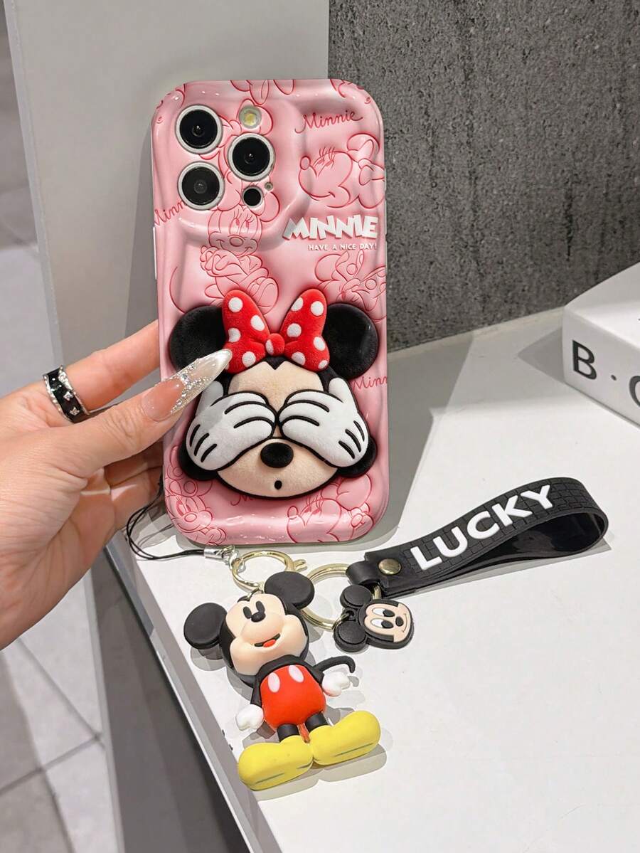 This Disney Mickey Mouse Lanyard Phone Case Is Fully Covered In TPU Material. It's Shockproof, Lightweight, And Compatible With IPhone17/16/11/13/15/15 Plus/15 Pro/15 Pro Max/12/14 Pro Max/11 Pro Max/12 Pro/12 Pro Max/13. This Phone Case Makes A Popular Birthday Gift Or Business Gift; It's Durable, Stain- And Fingerprint Resistant, And Suitable For Both Men And Women. The Set Also Includes A Mickey Mouse Phone Case And A Mickey Mouse Plush Bracelet. It's A Perfect Gift For Friends And Family. This Stylish Phone Case Is Fun, Lightweight, And Durable. IPhone17 Pro Max Phone Case, Minnie Mouse Phone Case. - trắng - Xem 1