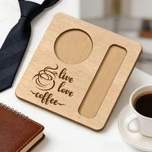 1 buah Baki Kayu "Live Love Coffee" - Hadiah Hari Ayah. Tempat Cangkir Kopi Persegi dengan Slot Sendok. Rak Penyimpanan Meja Kopi Kayu yang Lucu. Hadiah Ulang Tahun yang Sempurna untuk Pecinta Kopi. - Khaki - View 4