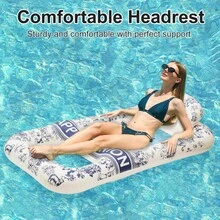1 Piece Chinese Ink Wash Design Inflatable Lounge Float With Cup Holder - Adult Summer Water Raft - Blue - View 4