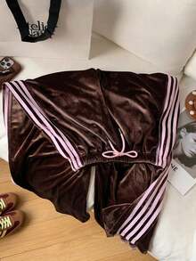 2026 Nuevo Pantalones deportivos casuales de mujer con raya lateral amarilla, cintura elástica y corte holgado, adecuados para primavera/verano, Navidad, Y2K, salidas casuales de Año Nuevo - Marrón - Ver 5