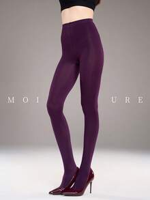 MOIRÉALLURE 1Pair Solid Color Suitable For Daily Life Basic Tights - Purple - View 8