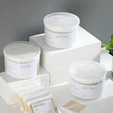 500 Stücke, multifunktionale Baumwollstäbchen-Box mit doppeltem Kopf, Einweg-Baumwollstäbchen/Make-up-Pad-Stäbchen/Bambus-Ohrreinigungs-Haushaltsstäbchen mit Baumwollkugel - Übersicht 3