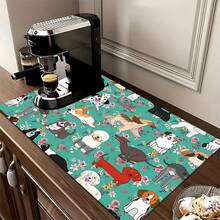 1pc Animal Pattern Printed Absorbent Dish Drying Mat, Home Decor, Suitable For Espresso Machine Countertop, Sink Drain Mat, Soft Faucet Pad, Bathroom Cup Mat, Kitchen & Bathroom Accessories - Multicolor - View 8