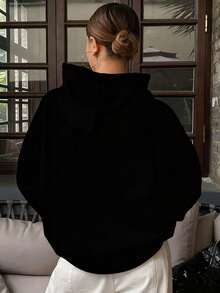 Women's Kangaroo Hoodie With Pockets, Casual And Stylish Autumn And Winter Style For Women, New York Minimalist, Cheapest Sweater - 黑色 - 查看 3