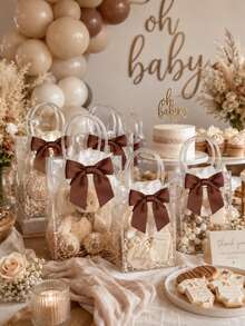 20pcs/Pack - Transparent Plastic Gift Bags, Reusable PP Material With Handles And Bows, Perfect For Weddings, Bridal Showers, Teddy Bear Birthday Parties, Baby Showers, Gender Reveal Parties, Small Businesses And Other Occasions (Brown) - Brown - View 6