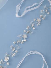 1 pieza Diadema elegante con perlas y cristales, perfecta para peinados nupciales, banquetes formales & fiestas de cóctel - Plateado - Ver 5