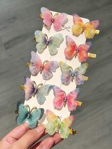 Juego de 2 piezas de pinzas para el cabello con mariposas brillantes, mariposas de strass multicolor móviles, estructura de red y aleación (color aleatorio) - Multicolor - Ver 6