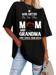 Plus Size - Plus Size - Short Sleeve T-Shirt With Letter Portrait Print And Crew Neck - Black - View 8