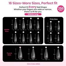 Beetles 256Pcs 16 Sizes Tipex Lite Pre-Built Instant Apex Nail Tips, Long Stiletto 00-14, Flat Nail Friendly Acrylic Tips, Natural Nail Beds Beginner DIY Nail Extensions - Tipex Lite-Stiletto Long 256pcs - 查看 7