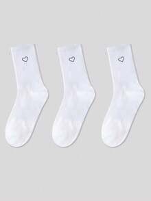 Set de 3 pares de calcetines largos y deportivos con patrón de corazón, otoño - Blanco y Negro - Ver 5