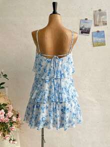 Nuevo vestido elegante y romántico para invitados de boda, de unicolor, con espalda descubierta y volantes multicapa de gasa, adecuado para estilo bohemio, boho, flores románticas, vacaciones, fiestas florales, citas, San Valentín, Pascua, carnaval,é de la tarde, playa, crucero, vacaciones en la ciudad - Multicolor 2 - Ver 6