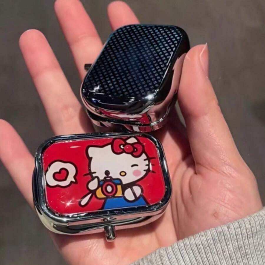 Caja de almacenamiento dividida para tableta con diseño de Kitty de Sanrio, estuche portátil para aretes con espejo incorporado, caja de sellado a prueba de humedad portátil y linda, regalo perfecto para viajes y uso al aire libre, tema de personaje interesante, sellado a prueba de humedad - Multicolor - Ver 1