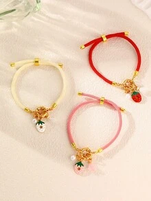 1pc/3pcs Girls Strawberry Pearl Pendant Bracelet Set, Suitable For Daily Decoration - Multicolor - View 9