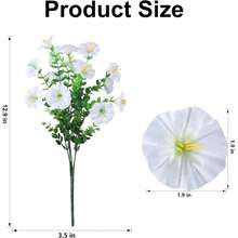 6 bouquets de fleurs décoratives artificielles pour l'extérieur, fausses plantes, gloire du matin artificielle, fausses plantes pour intérieur et extérieur, fleurs artificielles résistantes aux UV à l'aspect réaliste, pour pots de fleurs, porte d'entrée, porche, patio, balcon, maison, jardin, arrière-cour, décoration de la cour avant, printemps été 1/3/6 bouquets - Blanc - Voir 2