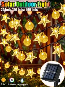 1 Stück Solargarten-Lichterkette, 20/50/100 LEDs Solarkristall-Bubbelkugel-Sternenlicht, wasserdicht für den Außenbereich mit 8 Modi, Lichterkette für Hochzeit, Geburtstag, Party, Camping, Garten, Halloween, Weihnachtsbaum, Gartenbaum (Warmweiß, Mehrfarbig) - Dunkelgrün - Übersicht 2