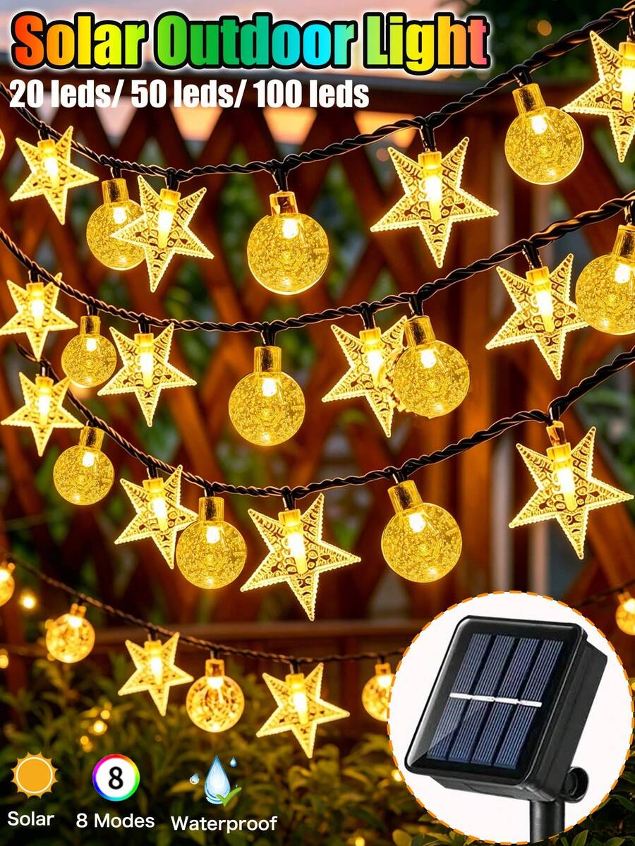 1 Stück Solargarten-Lichterkette, 20/50/100 LEDs Solarkristall-Bubbelkugel-Sternenlicht, wasserdicht für den Außenbereich mit 8 Modi, Lichterkette für Hochzeit, Geburtstag, Party, Camping, Garten, Halloween, Weihnachtsbaum, Gartenbaum (Warmweiß, Mehrfarbig)