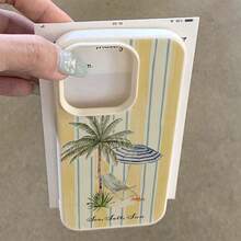 1pc TPU Material Summer Beach Vacation Pattern Phone Case Compatible With Iphone 17 Pro Max/17/16 Pro Max/15/13/12/11, S20 FE/A15/S24/A55, Note 11/Note 12/Note 13 Pro, Full Coverage Anti-Drop Soft Protective Phone Cover - White - View 3