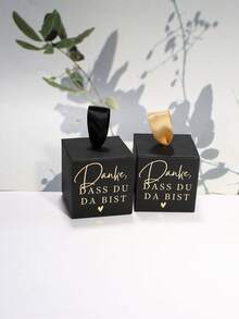 5pcs Mini Cube Gift Boxes With Gold Foil Danke Dass Du Da Bist Design, Black And White Party Favor Packaging With Satin Ribbon Handles For Wedding Reception Bridal Shower Baby Shower Birthday Candy Chocolate Small Gift Boxes - 5.5X5.5X5.5cm - View 10