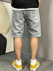 Men's Casual Washed Vintage Distressed Denim Shorts, Summer - Grey - View 3