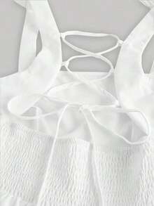 fsvsSHEIN MOD Vestido romántico y soñador con lazo en la espalda en color azul claro, adecuado para citas, fiestas, vacaciones, fiestas del té y ocasiones de cumpleañossdvs THMW - Blanco - Ver 4