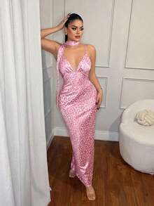 MEXSHEIN  Vestido de mujer con escote en V profundo y espalda descubierta con estampado de cebraMEX RAW4 - Rosa - Ver 4